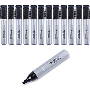 12-Pack Amazon Basics Large Chisel Tip Permanent Markers (Black Ink)  + Free Shipping w/ Amazon Prime