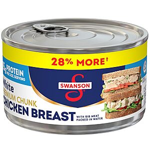 12.5-Oz Swanson White Premium Chunk Canned Chicken Breast in Water 9 for .75 w/ Subscribe & Save