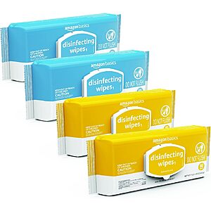 [S&S] $9.28*: 4-Pack 80-Count Amazon Basics Disinfecting Wipes (Lemon & Fresh Air) at Amazon