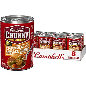 8-Pack 16.1-Oz Campbell's Chunky Chicken and Sausage Gumbo Canned Soup .65 w/ Subscribe & Save