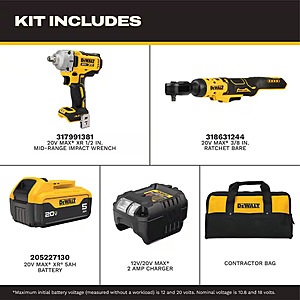 2-Tool DeWALT 20V Cordless Kit: 1/2" Impact Wrench + 3/8" Ratchet w/ 5Ah Battery $269 + Free Shipping