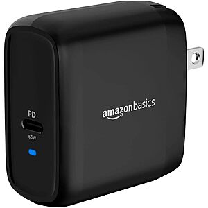 Amazon Basics 65W One-Port GaN USB-C Wall Charger w/ Power Delivery (Black) $15 
