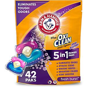 42-Count Arm & Hammer Plus OxiClean 5-in-1 Laundry Detergent Power Paks 6 for .55 w/ Subscribe & Save + Free S&H