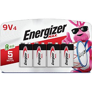 4-Count Energizer MAX 9V Alkaline Batteries $4.50 w/ Subscribe & Save
