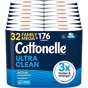 32-pk 353-Sheets Cottonelle Toilet Paper Family Mega Rolls (Ultra Clean) .50 w/ Subscribe & Save