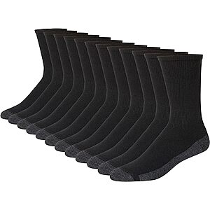 12-Pack Hanes Men's Max Cushioned Crew Socks (Size 12-14,Various Colors) $14.15