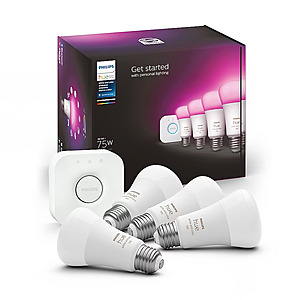 Philips Hue Starter Kit 75 -Watt 4 bulbs with bridge $86.97 @ Lowe's B&M YMMV