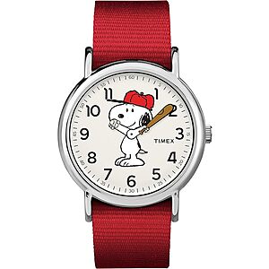 38mm Timex x Peanuts Snoopy Men's or Women's Weekender Watch w/ Red Fabric Strap $35.70 + Free Shipping