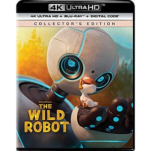 The Wild Robot: Collector's Edition (4K Ultra HD + Blu-ray + Digital) $15
