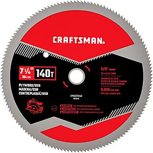 CRAFTSMAN 7-1/4" 140-Tooth Fine Finish Carbon Circular Saw Blade $7 