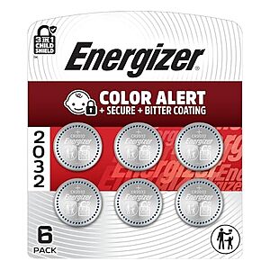6-Pk Energizer CR2032 3V Lithium Coin Batteries w/ S&S