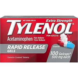 100-Ct Tylenol Extra Strength Acetaminophen Rapid Release Gels $6.35 w/ S&S