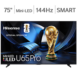 Costco Members: Hisense 75" Class U65 Pro Series: 4K ULED MiniLED Smart TV w/ Allstate 3-Year Protection Plan Bundle Included for 5 Years of Total Coverage $749.99