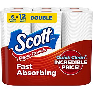 6-Pk 108-Sheet Scott Paper Towels Choose-A-Sheet Double Rolls 3 for $14.50 w/ S&S