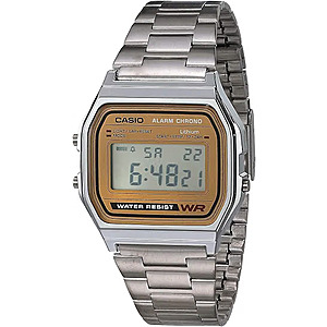 33.2mm Casio A158WEA Digital Quartz Watch w/ Stainless Steel Band (Silver/Gold)