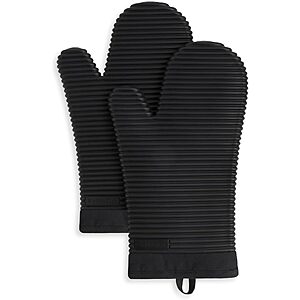 $11. AMAZON KITCHENAID Ribbed Soft Silicone Oven Mitt 2-Pack Set, 7.5"x13", Black or Gray