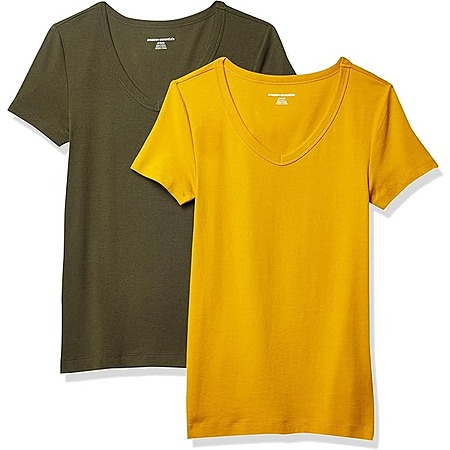 $7.10: 2-Pack Amazon Essentials Womens Slim-Fit Short-Sleeve V-Neck T-Shirt at Amazon