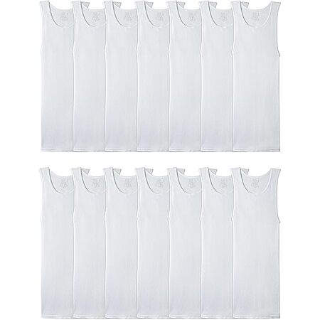 $18.99* | 14-Pack Fruit of the Loom Men's Moisture Wicking Tank A-Shirt (White) at Amazon