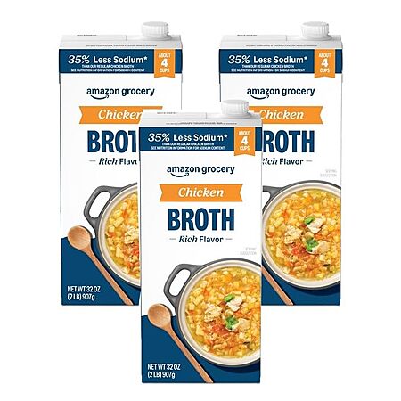 Amazon Fresh, 35% Less Sodium Chicken Broth, 32 Oz (Pack of 3) - $3.56 via Amazon S&S