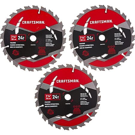 $17.72 | 3-Pack CRAFTSMAN CMAS3725243 7-1/4-In 24-Tooth Carbide Circular Saw Blade at Amazon
