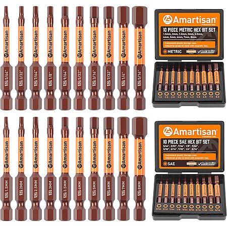 [AC] $8.49* | 20-Pc Amartisan Metric & SAE Hex Head Allen Wrench Drill Bit Set w/ Storage Box at Amazon