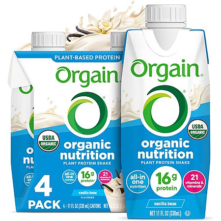 [SnS, AC] $3.96 | 4-Pack 11-Oz Orgain Organic Nutritional Vegan Protein Shake (Vanilla Bean) at Amazon
