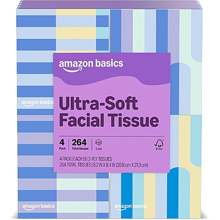 Prime: 4-Pack 66-Count Presto! Ultra-Soft 3-Ply Premium Facial Tissues w/ S&S