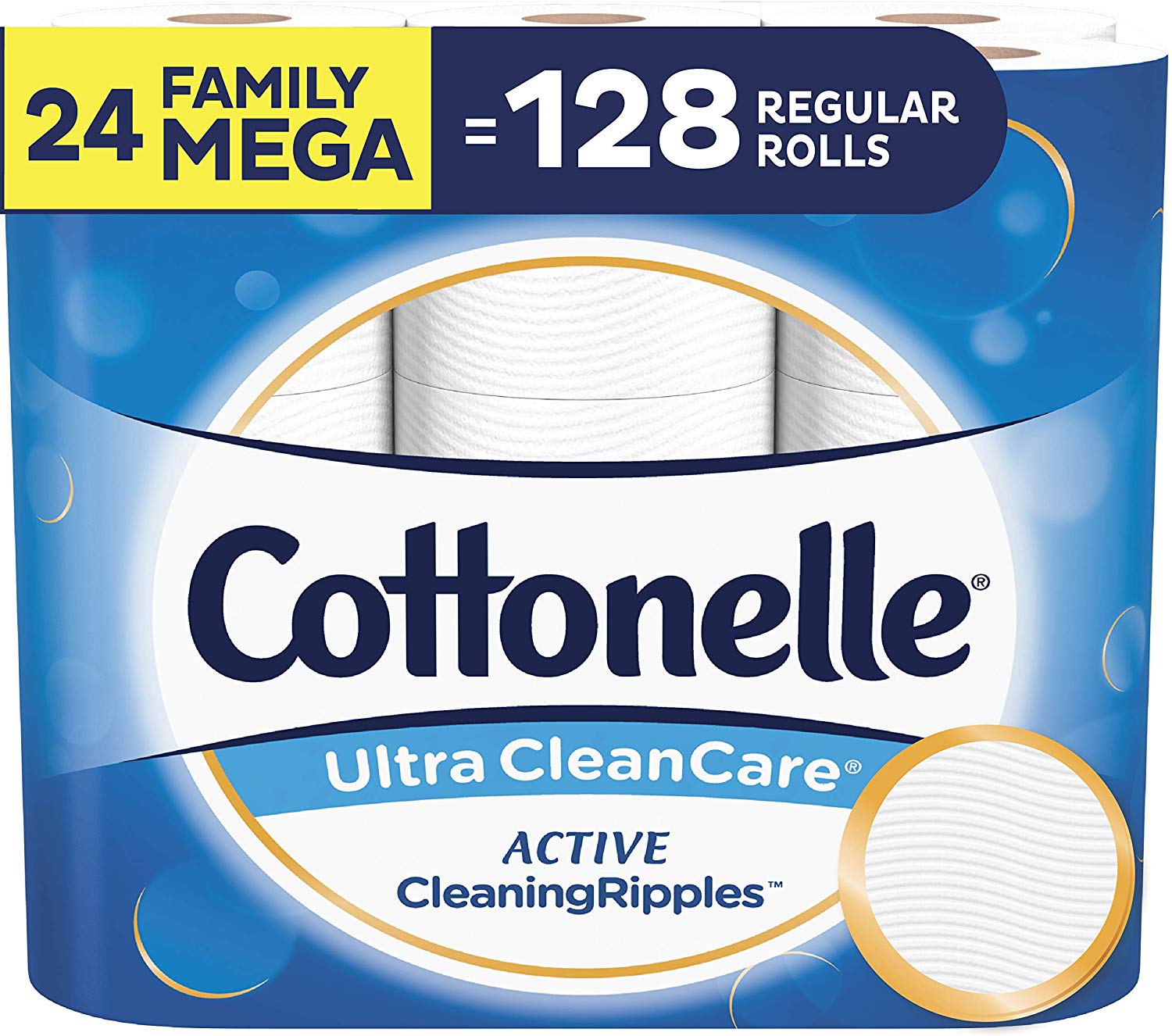 Cottonelle Ultra CleanCare Toilet Paper, with Active CleaningRipples, 24 Family Mega Rolls