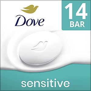 Dove Beauty Bar More Moisturizing Than Bar Soap for Softer Skin, Fragrance-Free, Hypoallergenic, Sensitive Skin with Gentle Cleanser 3.75 oz 14 Bars $13.03
