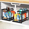 2 Pack Under Sink Organizer,Metal Pull Out Kitchen Cabinet Organizer with Sliding Drawer,Sturdy Multi-Functional for Bathroom Kitchen Organization,Black $13.31