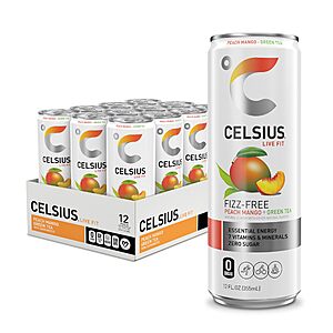 CELSIUS Fizz Free Peach Mango Green Tea, Sugar Free Energy Drink, 12 Fl Oz (Pack of 12) $14.25
