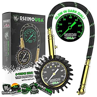 RHINOUSA Heavy Duty Tire Pressure Gauge - Large 2 inch Easy Read Glow Dial - Brass @ Amazon $14.9