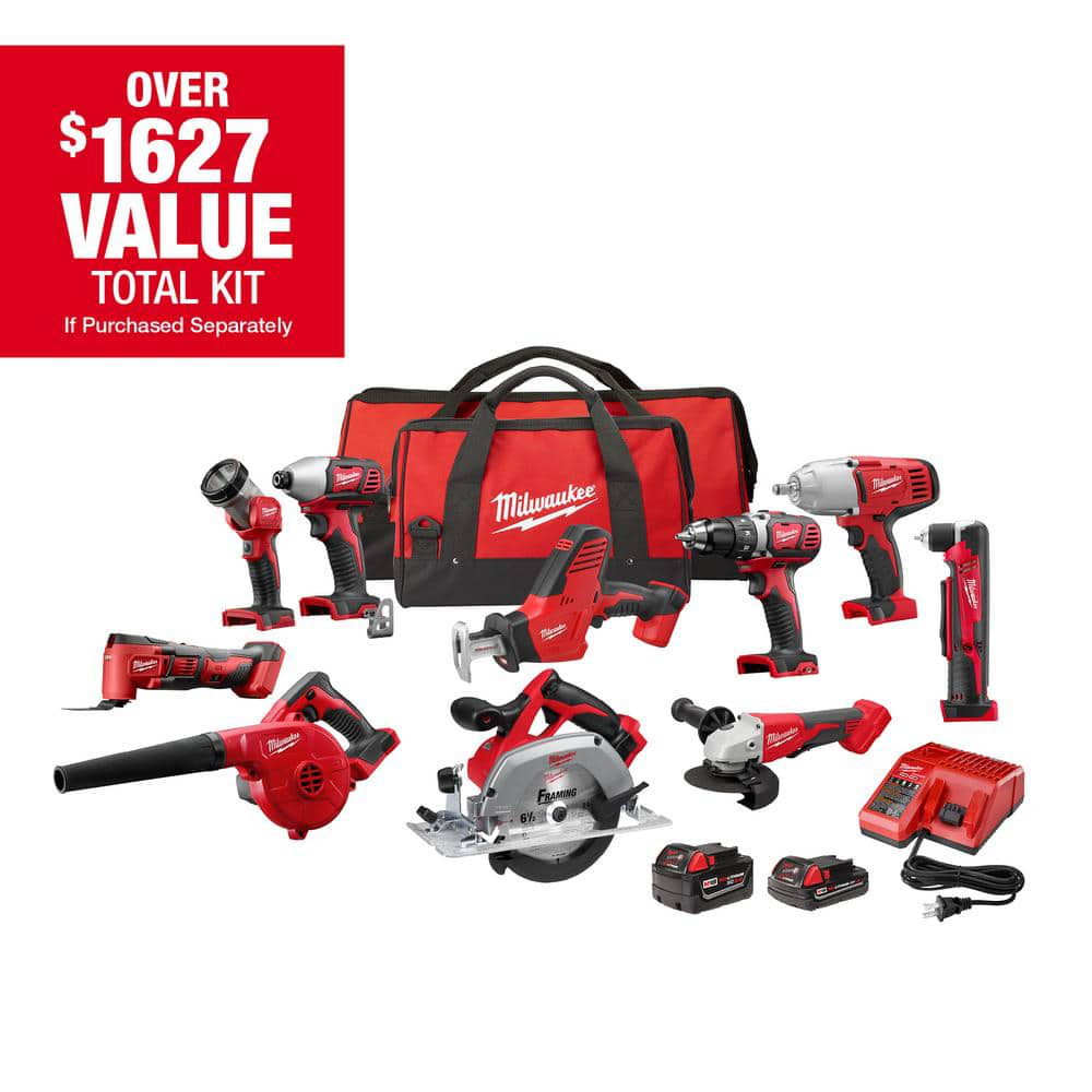 Milwaukee M18 18V Lithium-Ion Cordless Combo Kit (10-Tool) with (2) Batteries, Charger and Tool Bag 2695-10CXH - $599 Home Depot
