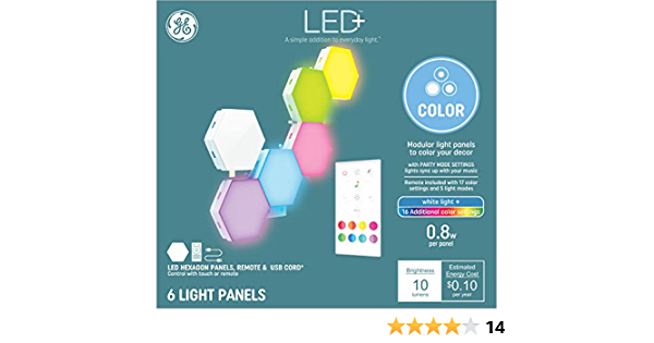 GE LED+ Color Changing Light Panels, Hexagon LED Light Tiles (6) | shipped and sold by Amazon, free Prime shipping - $24.99