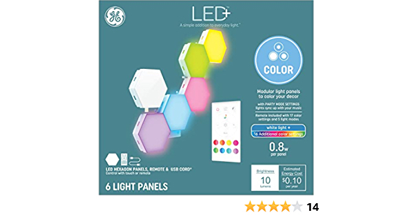 GE LED+ Color Changing Light Panels, Hexagon LED Light Tiles (6) | sold and shipped by Amazon | Prime free ship - $24.99