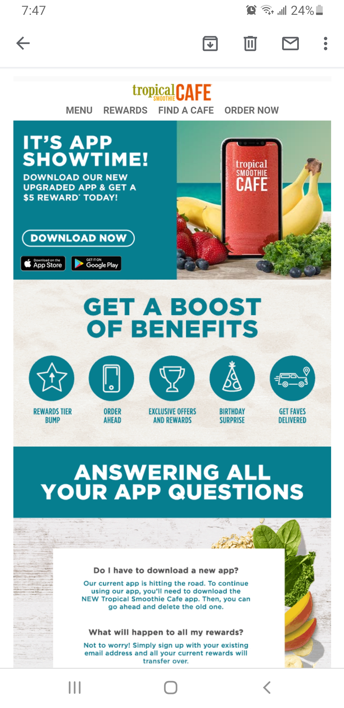 Free 5 Reward Tropical Smoothie Cafe With New App Update Download