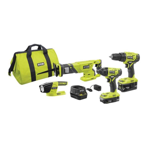 Ryobi 18-Volt ONE+ Lithium-Ion Cordless 4-Tool Combo Kit $139