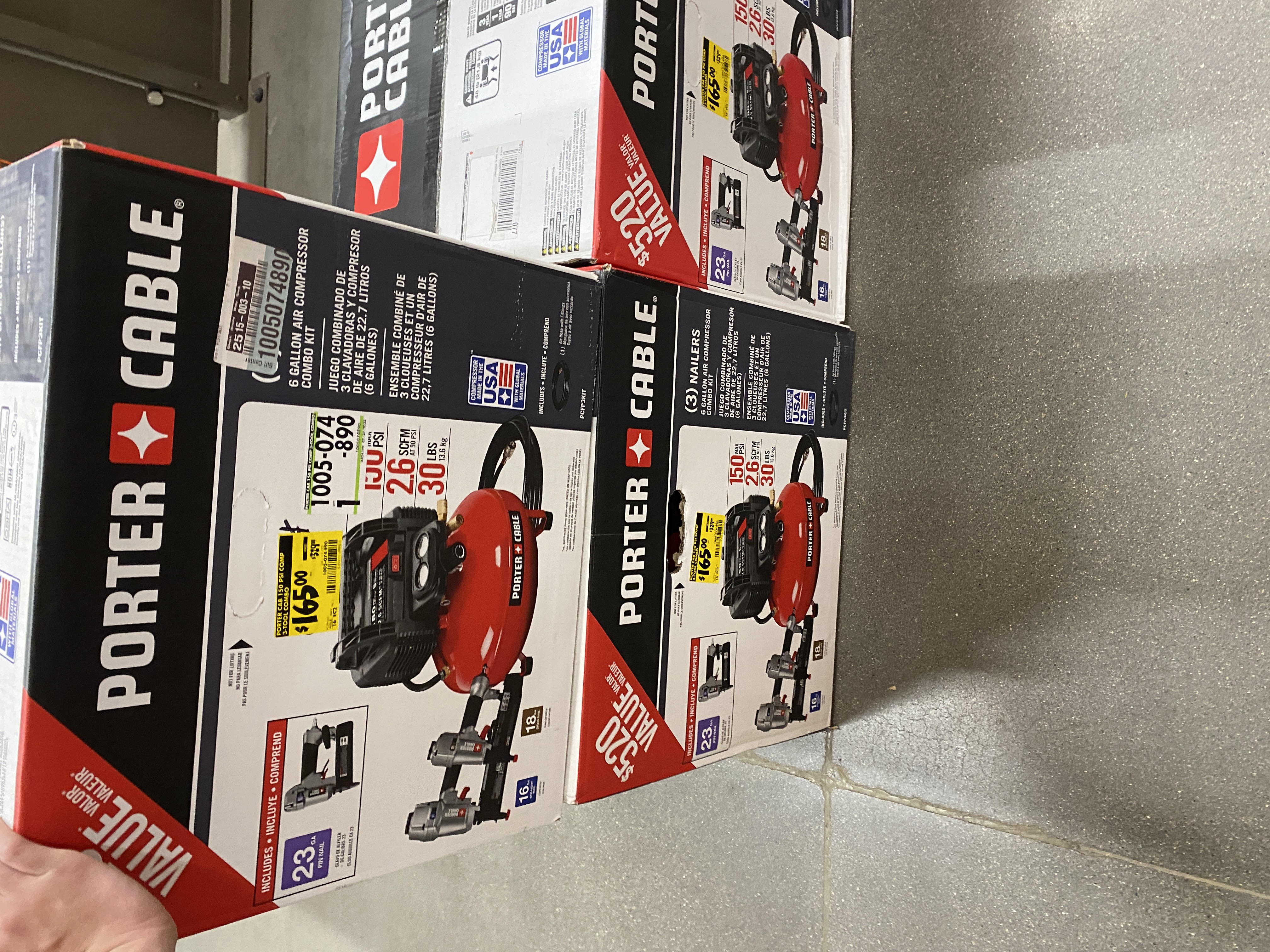 Porter-Cable 6 Gal. Portable Electric Air Compressor with 16-Gauge, 18-Gauge and 23-Gauge Nailer Combo Kit (3-Tool) PCFP3KIT - $165