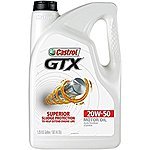 Castrol 03095 GTX 20W-50 Motor Oil, 5 Quart  for Reduced Price $13.00 (59% off) @amazon , Walmart