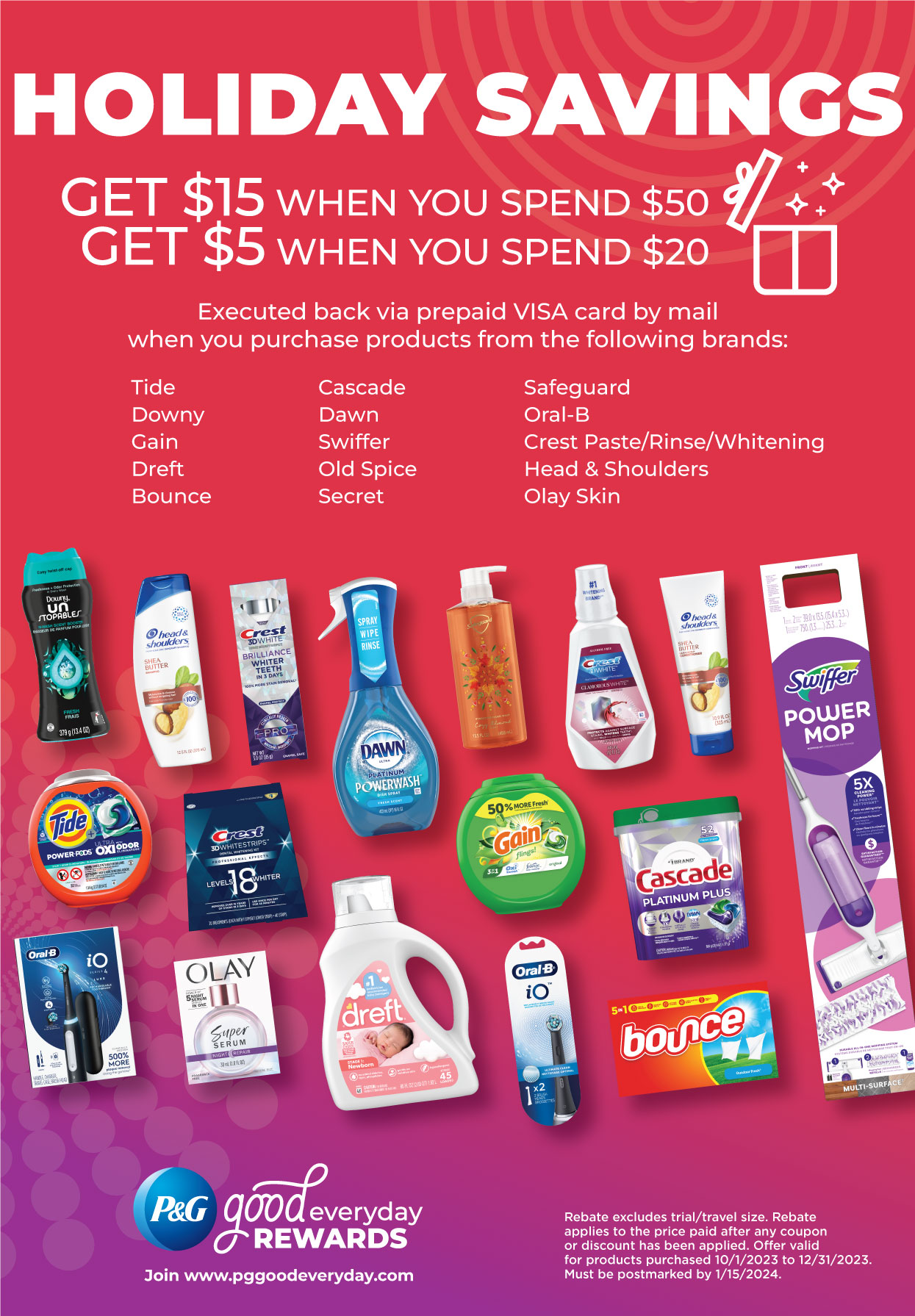 Procter & Gamble 15 MIR off 50 or 5 MIR off 20 ends 12/31/2023