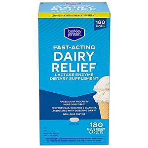 BJ's Wholesale Members: 180-Ct Berkley Jensen Fast Acting Dairy Lactase Caplets $13.99 + FS