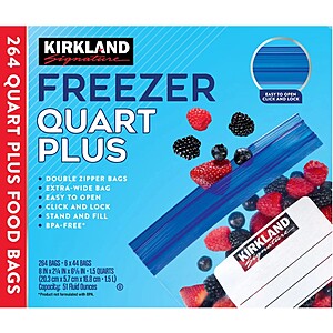 Costco In-Warehouse: Kirkland Signature Freezer Bags - 264 Quart for $9.99, 192 Gallon for $10.99