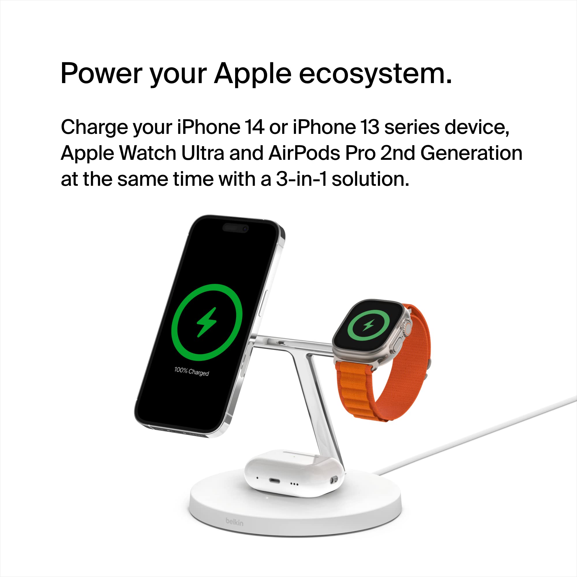 Belkin MagSafe 3-in-1 Wireless Charging Stand - 2ND GEN w/ 33% Faster Wireless Charging for Apple Watch - iPhone 15, 14 & 13 Series, & AirPods $122.75 - Free shipping w/ Prime