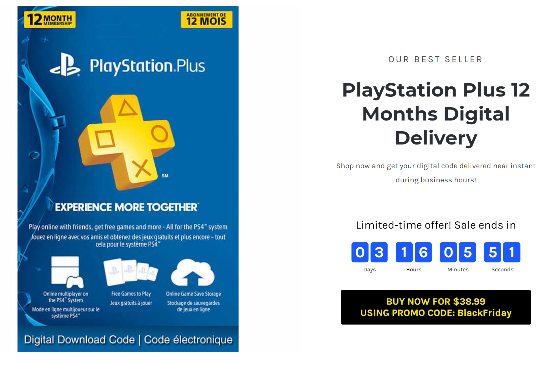Playstation Plus 12 Month : SaugaGamers Digital Delivery $38.99