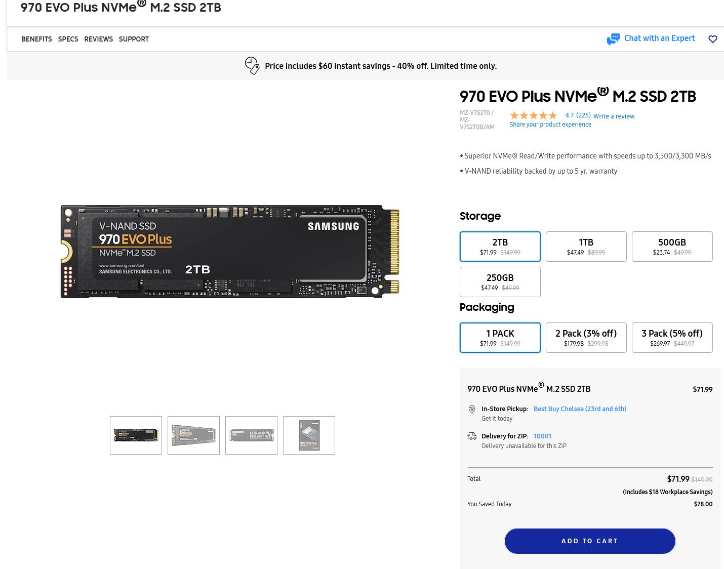 970 EVO Plus NVMe® M.2 SSD 2TB Samsung.com EPP Pricing $71.99