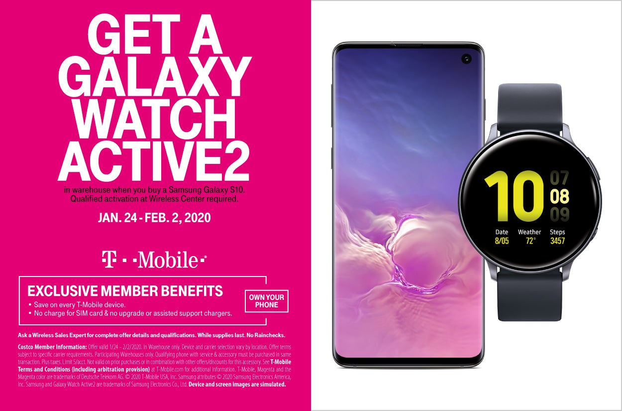 Costco Members : 128 GB Samsung Galaxy S10 (T-mobile) + Samsung Galaxy Watch Active 2 $649.99 plus taxes
