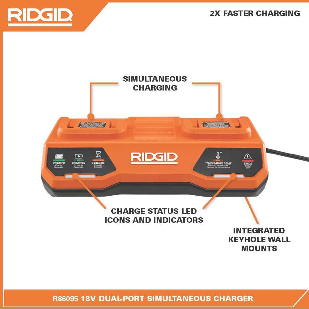 Ridgid AC840094 18V Dual Port Sequential Fast Charger W