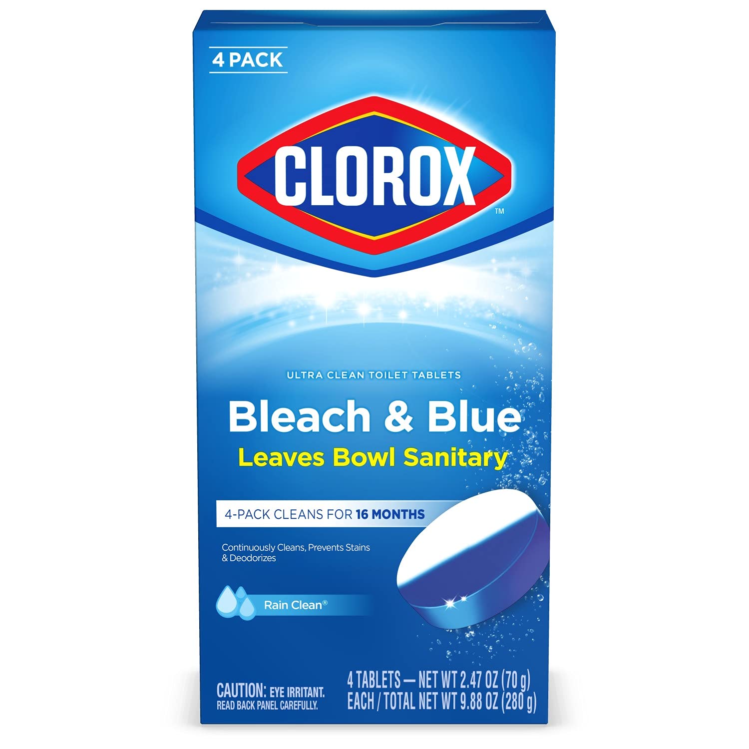 [ PrimeDay] Clorox Ultra Clean Toilet Tablets Bleach & Blue, Rain Clean Scent 2.47 Ounces Each, 4 Count (Package May Vary) $7.9