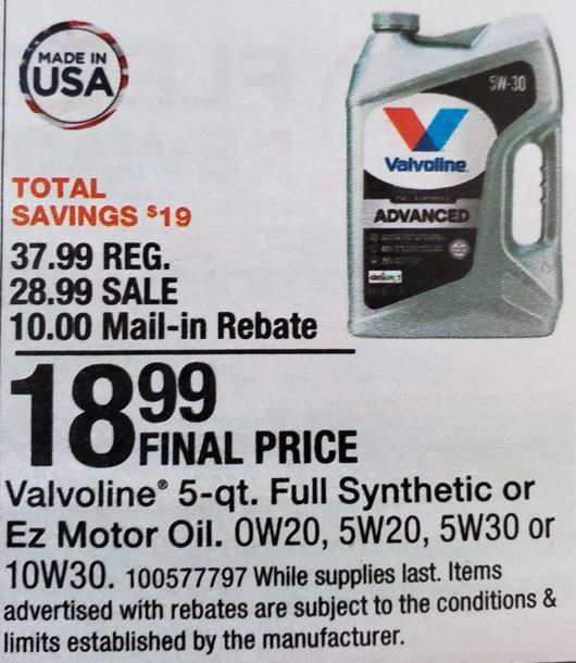 Valvoline Full Synthetic Motor Oil - $18.99 at Fleet Farm