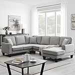 SOCOUCH 10885.5&quot; Oversized Sectional Sofa Set, U-Shaped Modern Sleeper 7 Seat Modular Couch with Reversible Chaise and 3 Pillows for Living Room Office, Light Gray $981